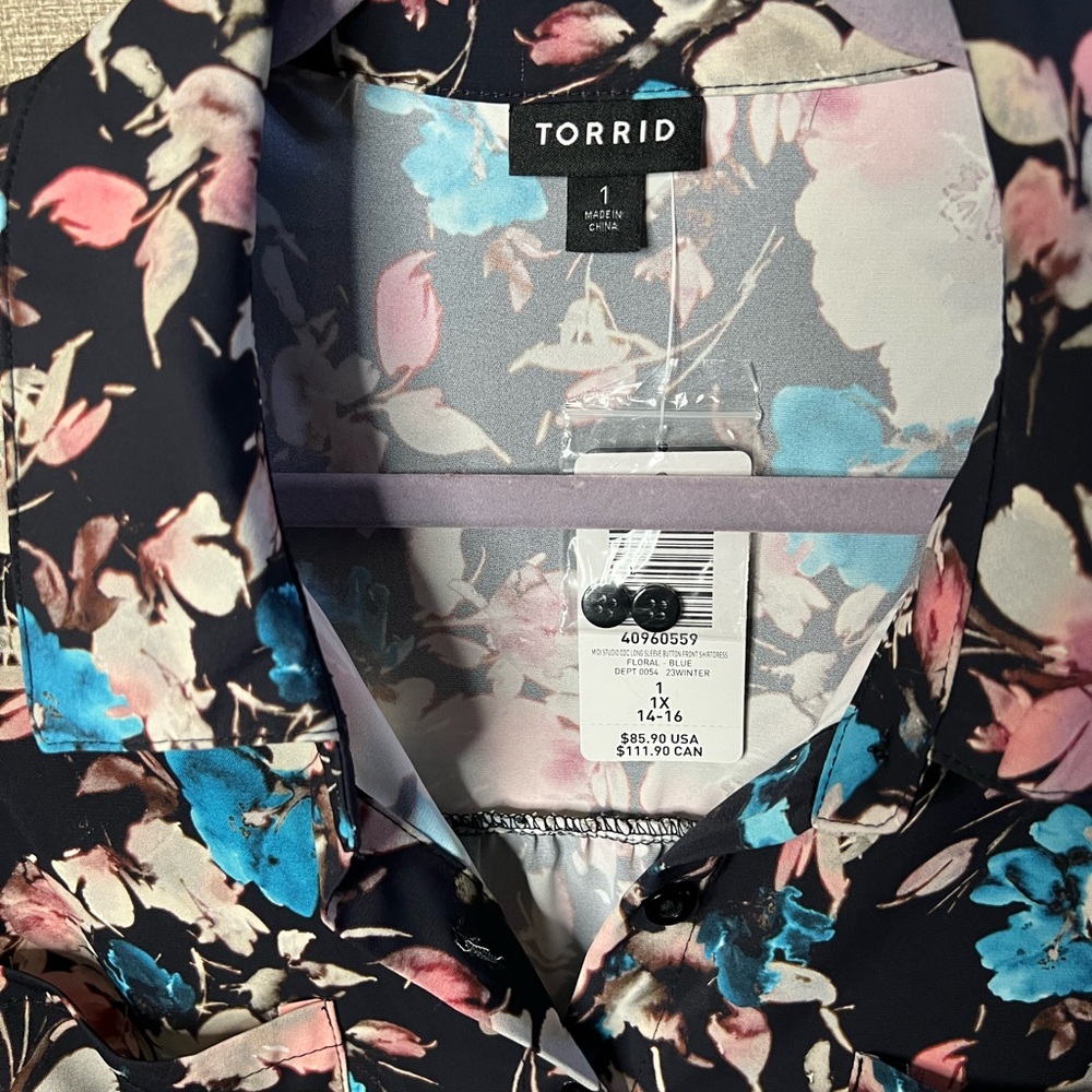 NWT Midi Studio Crepe De Chine Long Sleeve Button Front Shirtdress size 1X - Picture 13 of 15
